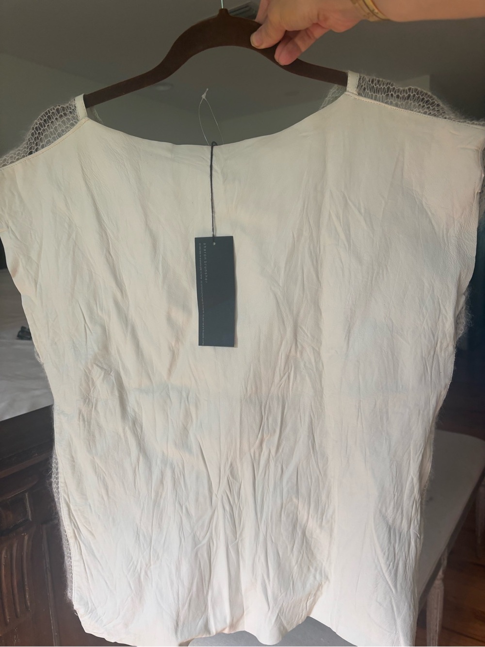 Light Cream leather  Sleeveless Top soft knits  on one side